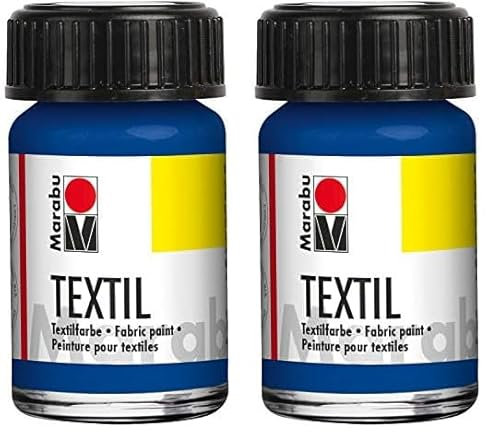 Marabu 17160039052 - Tinte Textil para Tejidos claros, Azul Medio 15 ml, Tinta de impresión a Base de Agua, Lavable hasta 60 °C, fijación Mediante Planchado o Horno (Paquete de 2)