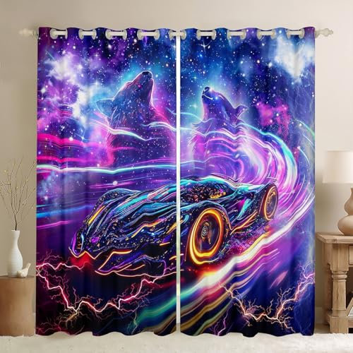 Loussiesd Kinder Rennauto Vorhänge 175x140cm Jungen Rennauto Fenstervorhang Jungen Schlafzimmer Zimmer Dekor, Cool Speed Luxus Auto Blickdichte Vorhänge Sportwagen Gardinen