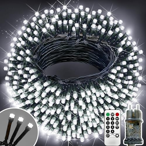 XURISEN 123M Lichterkette 1000 LED Kaltweiß Dunkelgrün Weihnachtsbaum Timer 8 Modi IP44 Wasserdicht Fernbedienung für Garten Balkon Weihnachtsdekoration