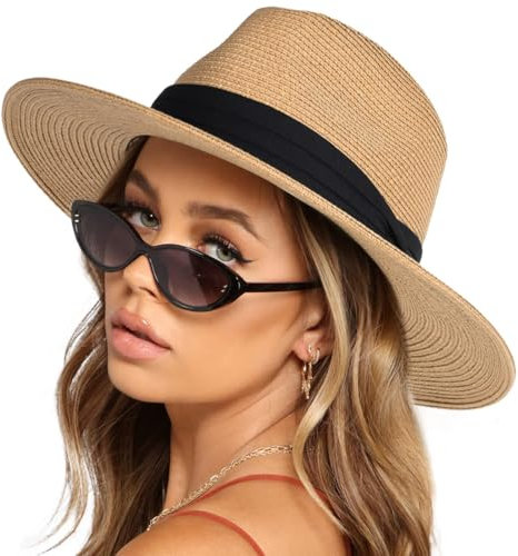 KUMSODE Casquette Visière en Paille Chapeau de Soleil Panama Femme Panama Hat Respirant Sun Hat Casquette Anti UV Casquette Visière pour Plages, Vacances, Shopping