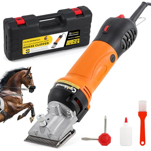 CGOLDENWALL Esquiladora para Caballos Profesional 690W 2800 RPM | 6 Velocidades + Cable 5m | Potencia Industrial para Caballos, Bovinos, Cabras, Ponis & Animales de Pelo Grueso