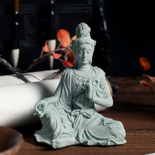 KARLOR Buddha Statue Garden Decoration Sandstone, Buddha Figurines Stone Buddha Figure Meditation Garden Landscaping Aquarium Decoration Indoor Outdoor Buddhism Sculpture Ornament Guanyin Statue