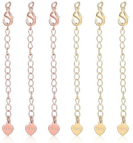 Tyqour 6 Pcs Necklace Extenders for Women, Gold Chain Extender Fadeless 2.56 Inch Extensions, Delicate Bracelet Anklet Jewelry Chain Set for Women Jewelry Making (Rose Gold, Gold)