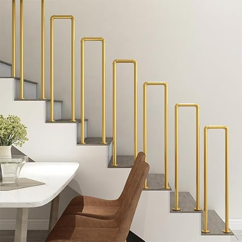 Hggdsac Handrails for Stairs, Stair Railing Transitional Handrail, Elderly Children's Support Poles, Metal Matte Gold Wrought Iron, Handrails for Outdoor Steps, Vertical Installation, 85CM
