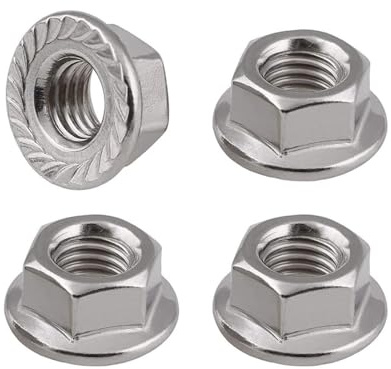 4Pcs M10 Nuts, Serrated Flange Lock Nuts M10x1.25, Hex Flanged Locknut for Bolts/Screws, Stainless steel Flanged Hex Nut for Furniture Engineering Machinery Automotive Repair (Silver)