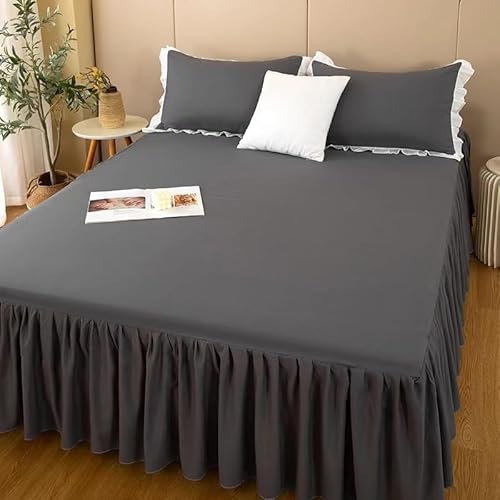 Bettrock mit Rüschen, weich, einfarbig, mit Plattform, Matratzenschoner, Kissenbezüge, elegante Staub-Rüschen-Bettwäsche für Schlafzimmer, Hotelzimmer, Grau, 120 x 200 cm, 3 Stück
