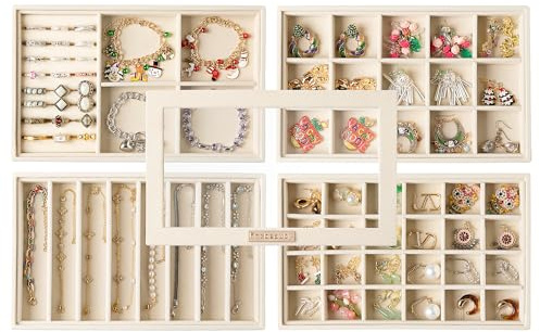 Frebeauty Stackable Jewelry Trays,Set of 4 Jewelry Organizer for Drawer