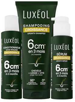 LUXÉOL - Protocole Croissance - Pousse des cheveux - 6 cm En 3 Mois* | Des Cheveux + Longs + Vite - Shampooing (200ml) + Conditionneur sans rinçage (150ml) + Sérum (100ml) - Fabriqués En France