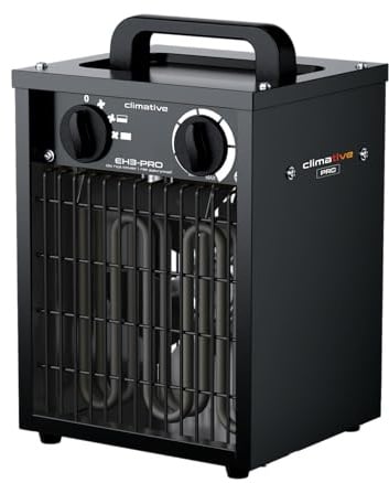 Climative Heizlüfter 3kW Elektroheizung Heizung Elektrisch mit Thermostat IP24 EH-3 PRO Werkstattheizung 495 m³/h Heizkörper Heater Garage Bauheizer Heizlüfter energiesparend