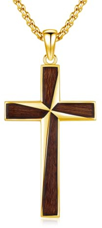 REDSUN Holzkreuz Kette S925er Sterling Silber Großes Kreuz Anhänger Ebenholz Schutzamulett Halskette Schmuck für Männer Herren Frauen 22+2'' Edelstahlkette