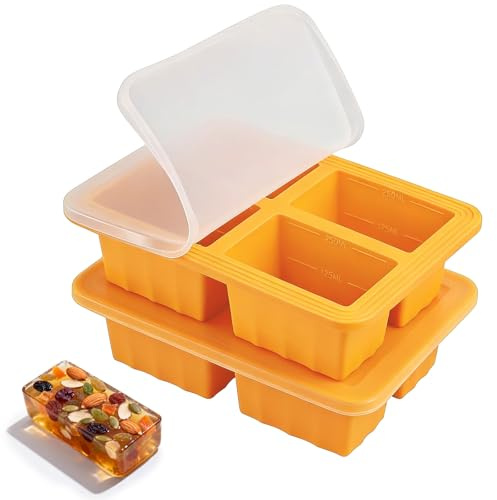2 Pack Silicone Soup Freezer Molds with Lids, 1 Cup Silicone Freezing Soup Container, Ice Cube Trays for Freezer, Freeze Broth,Sauce,Leftovers, 250mL /125mL Portions, Orange