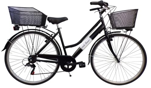 Cicli Tessari - bicicletta donna bici da passeggio city bike 28 cambio 6 velocita' con cesto anteriore e posteriore