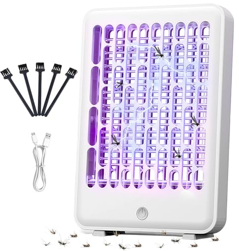 DAJASD Lámpara Antimosquitos Electrico, 1200 MAh USB Lámpara Eléctrica Antimosquitos con Luz UV, 4000 V 360 ° UV Mata Mosquitos Tipo Enchufe, para Cocina, Dormitorio, Comedor