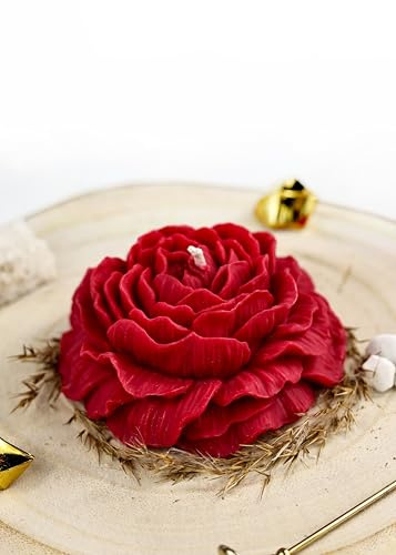 MaryLite Baccarat Red – Duftkerze in Blumenform, handgegossene Rapswachskerze für Zuhause