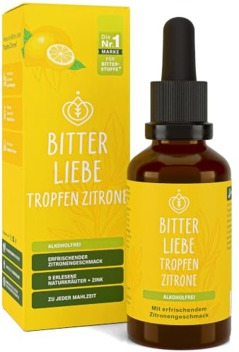 BitterLiebe - Bitter Drops Lemon without Alcohol 100 ml - Bitter Drops with Zinc and Lemon Flavour - According to Hildegard von Bingen - Vegan & Alcohol-Free - Made in Germany