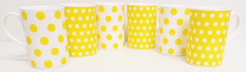 fromeuropewithlove Yellow Dots & Spots Mugs Set of 6 Fine Bone China Cups Hand Decorated in UK