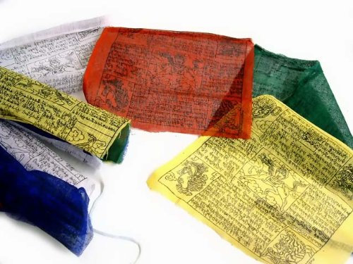 ITB048 F tibetano Artefatto cotone Dharma/bandiere di preghiera Buddismo Medium 10 bandiere 17,8 x 14 cm