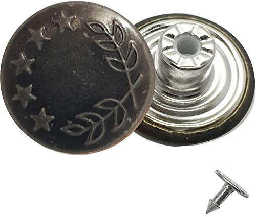 Trimming Shop 8 x Jeans Stud Buttons 17mm Wide Jeans Stud Buttons Gunmetal Colour with 5 Stars, Replacement for Missing Buttons on Jeans, Jackets, Clothes, Denim Skirt, DIY Crafts