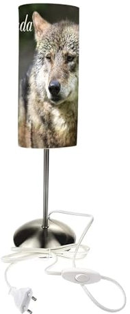 CreaDesign TI-1118 Wolf Nachttischlampe Kinderzimmer mit Namen, Kinder Tischlampe/Schlummerlicht mit Schalter für Steckdose, E14, 38 cm hoch