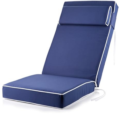 Alfresia Recliner Replacement Cushion – Garden Recliner Chair Cushion, Luxury Style, Matching Headrest Included, Thick Luxury Foam Filling, For Outdoor Chairs (Navy Blue)