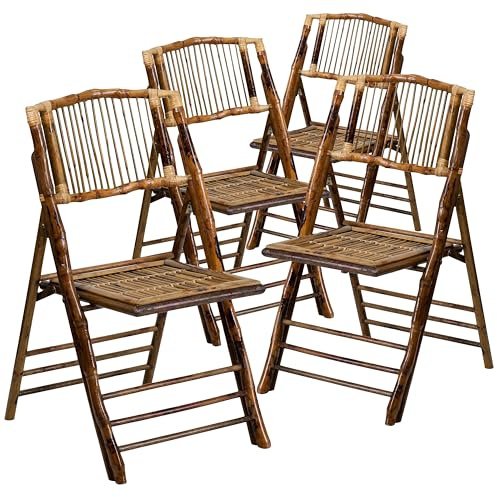 Flash Furniture Folding Bohemian Bamboo Chairs with Curved Backs, Modern Bamboo Folding Dining Chairs, 300 lb. Static Weight Capacity, Set of 4