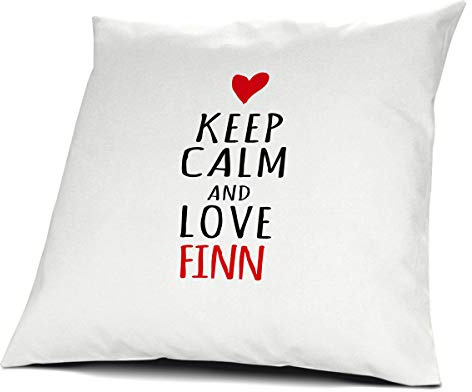 printplanet Kopfkissen mit Namen Finn - Motiv Keep Calm, 40 cm, 100% Baumwolle, Kuschelkissen, Liebeskissen, Namenskissen, Geschenkidee