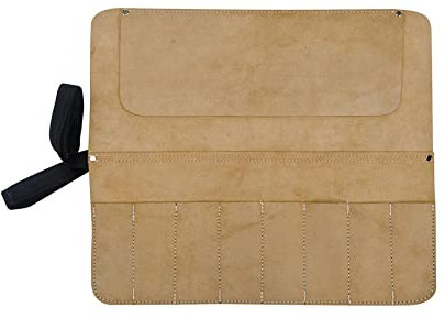 Dapetz ® Chisel and Tool Roll Split Suede Leather 8 Pocket - 440 Millimeter X 380 Millimeter. Chisel Roll with Securing Tapes and Blade Covers