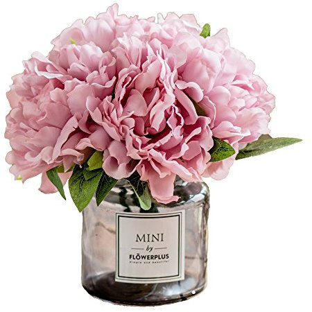 Billibobbi , Fiori artificiali con vaso, fiori finti di peonia in vaso grigio, composizioni floreali finte per la decorazione della casa, lilla chiaro, piccolo