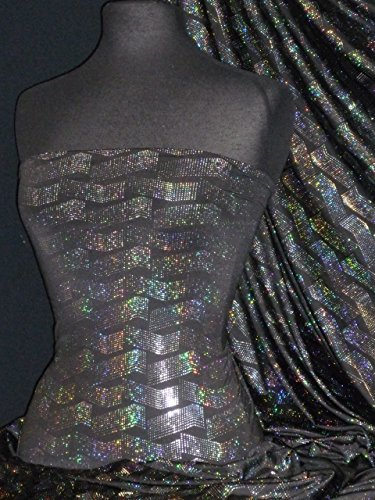 Hologram Rainbow Foil Iridescent Stretch Spandex Lycra Fabric | Dancewear & Dressmaking Material | Same Day Dispatch | Sold by The Metre | by Tia Knight (Space Waves, HMLYC66 BKSLV, 1 Metre)