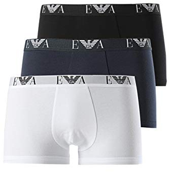 Emporio Armani Herren Men's Basic - Essential Monogram 3-pack Trunk Boxershorts, White/Black/Marine, XXL