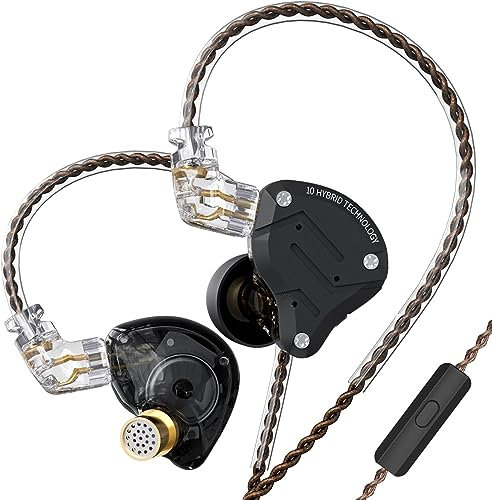 KZ ZS10 Pro Wired Earbuds in Ear Monitor Headphone KZ IEMs in-Ear Earphone 4BA+1DD 5 Drivers Metal Earphones with Stainless Steel Faceplate, 2 Pin Detachable Cable (Matte Black, with Mic)