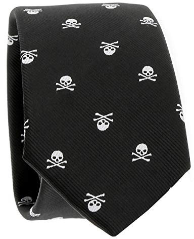 SHIPITNOW Cravate et Noeud Papillon Tête de Mort Noir et Blanc - Cravate Noeud Papillon Homme Crâne Skull Fantaisie (Cravate Noire et Blanche)