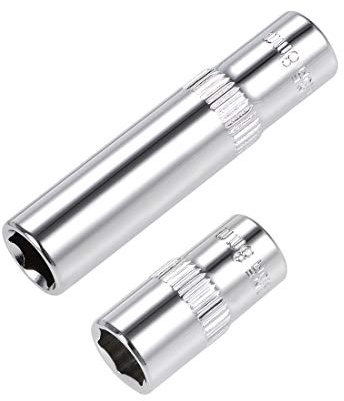sourcing map 1/4-Inch Drive by 8mm Deep and Shallow Socket Set of 2 Pcs, Cr-V, 6-Point, Metric