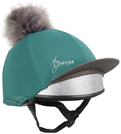 LeMieux Bonnet d'équitation en Soie avec Pompon en Forme de Paon avec Tissu Extensible dans Les 4 Sens Assorti aux Couches de Base et Tapis de Selle – Taille Unique