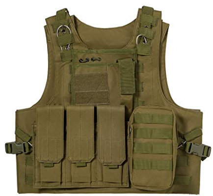 Jipemtra Tactical MOLLE Airsoft Vest Adjustable Paintball Combat Training Vest Detachable (Green)