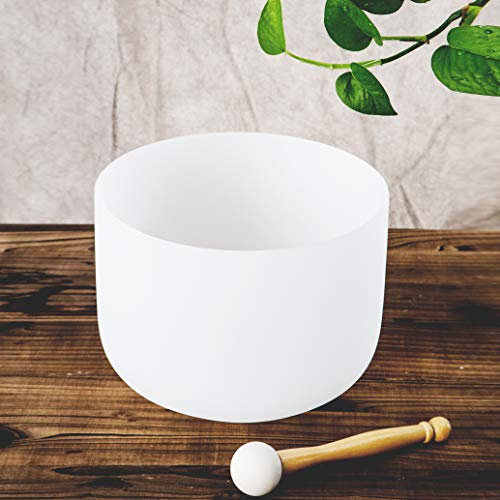 Leize Crystal Singing Bowl F Note Heart Chakra White 10 with Heavy Duty Carrying Case Suede Striker