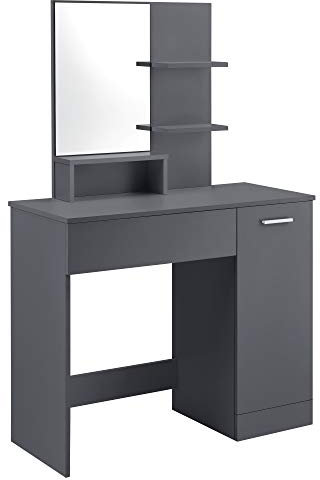[en.casa] Frisierkommode mit Spiegel Schrank und Schublade Frisiertisch 138 x 90 x 38 cm Schminktisch mit Ablageflächen Spanplatte Dunkelgrau