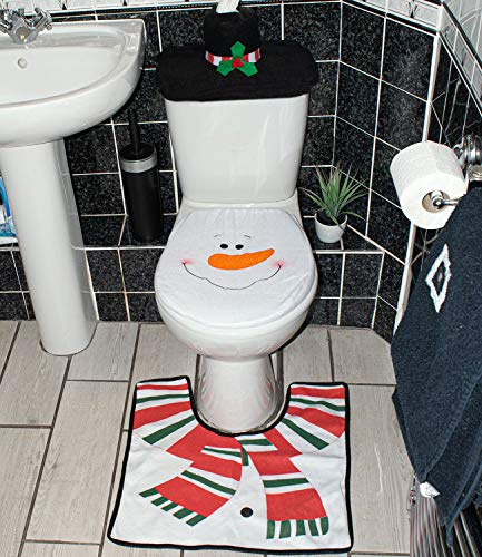 DIVCHI 3Pcs Christmas Snowman Toilet Seat Cover Xmas Bathroom Decoration Home Decor