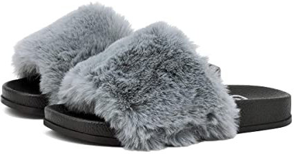 QUEEN HELENA Pantofole con Pelliccia Ciabatte con Pelo Morbide Pelose Donna Grigio 36 EU