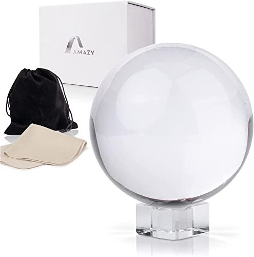 Amazy Boule en Verre pour Photographie, 80 mm – 8 cm, avec Support en Cristal, Sac, Chiffon en Microfibre, boîte – Boule de Cristal K9 pour Photographie
