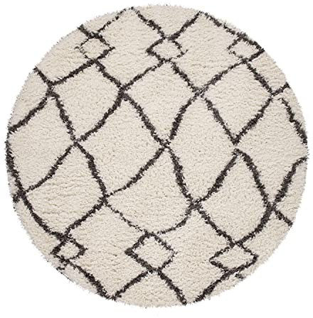 TT Home Wohnzimmer Teppich Hochflor Langflor Schlafzimmer Modern Soft Skandi Rauten Design Creme, Farbe: Creme 8, Größe:200 cm Rund