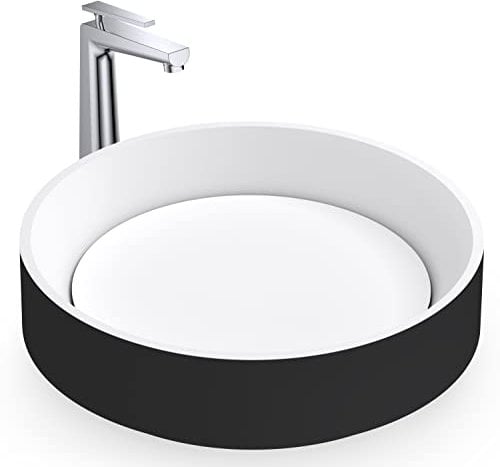 BERNSTEIN Aufsatzwaschbecken NT2430, Rund Ø 42 cm, Hochwertiger Mineralguss Solid Stone, Pflegeleicht, Schwarz/Weiß Matt, Hygienischer Waschtisch, Handwaschbecken, Aufsatzbecken, Waschschale
