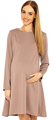 Selente Mummy Love modern mammaklänning (tillverkad i EU) graviditetsklänning mamma-fritidsklänning, Långärmad cappuccino, XXL