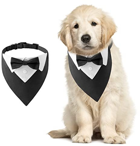 HACRAHO Formales Hunde-Smoking-Bandana, 1 STÜCK Hund Tuxedo Baumwolle Bandana Hundehochzeitshalsband Mit Fliege Und Krawatte Für Kleine Hunde Und Katzen, S