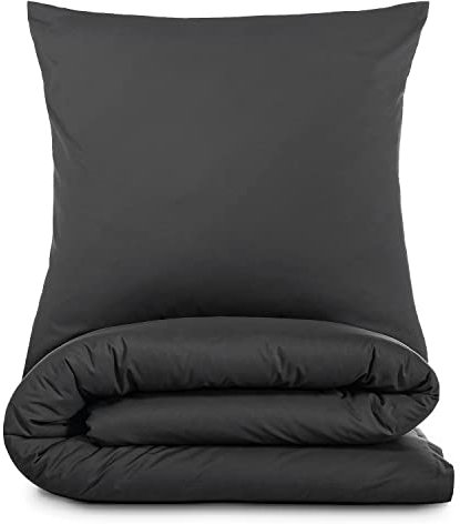 Alreya Renforcé Bettwäsche 240 x 220 cm mit 2 Kissenbezuge 80 x 80 cm - 100% Baumwolle mit YKK Reißverschluss, Superweiches Bettbezug, Anthrazit