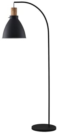 Lindby Stehlampe Skandi Holz Metall, Stehleuchte Lampenschirm schwarz Leselampe Wohnzimmer Wohnzimmerlampe Standlampe 1x E27 ohne Leuchtmittel