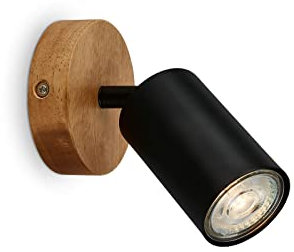 BRILONER - Wandleuchte Innen schwenkbar, Vintage, Holzbasis, Wandlampe innen, Wandstrahler, Wandlicht, Wandbeleuchtung, Schlafzimmer, Flurlampe, Wall Light, 9x8,5 cm, Schwarz