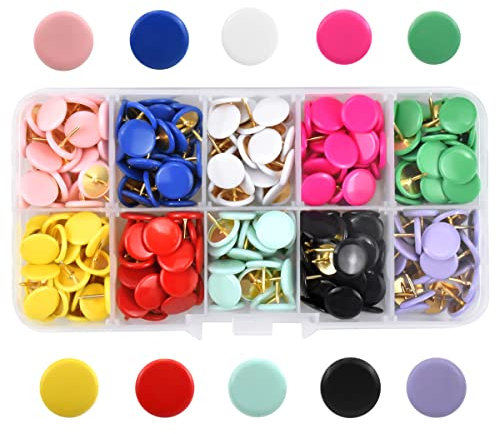 Yasmous 300Stück Dekorative Reißzwecken Reißnagel Rund Metall Bunt Flach Markierungsnadeln Heftzwecken Mehrfarbig Polster Reißzwecken Push Pins für Karte Landkarten Fotos Pinnwand, 1 x 1 cm, 501-03151