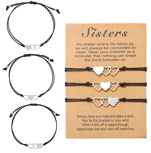 Cosswe 3 Stück Schwester Armband Freundschaft Passende Herz Armbänder Geschenk für Beste Freundin Armband Teen Mädchen Geschenk zum Muttertag