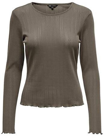 ONLY Damen Einfarbiges Langarm Shirt Basic Rundhals Rollkanten Top Longsleeve Oberteil ONLCARLOTTA, Farben:Hellgrau, Größe:M